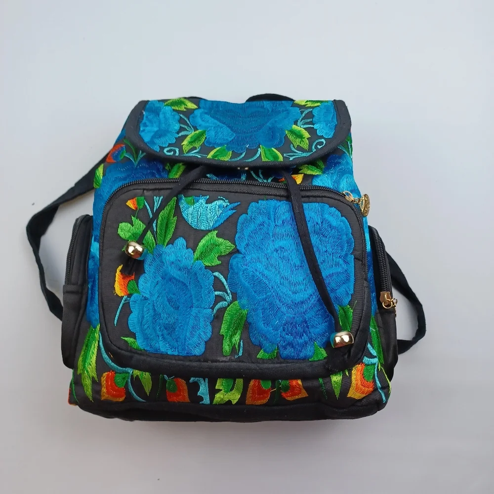 Embroidered floral multicolor backpack 100%‎ mexican art new